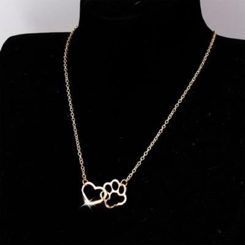Sterling Silver Pet Feet Dog/Cat Paw Heart Chain Pendant Love Necklace